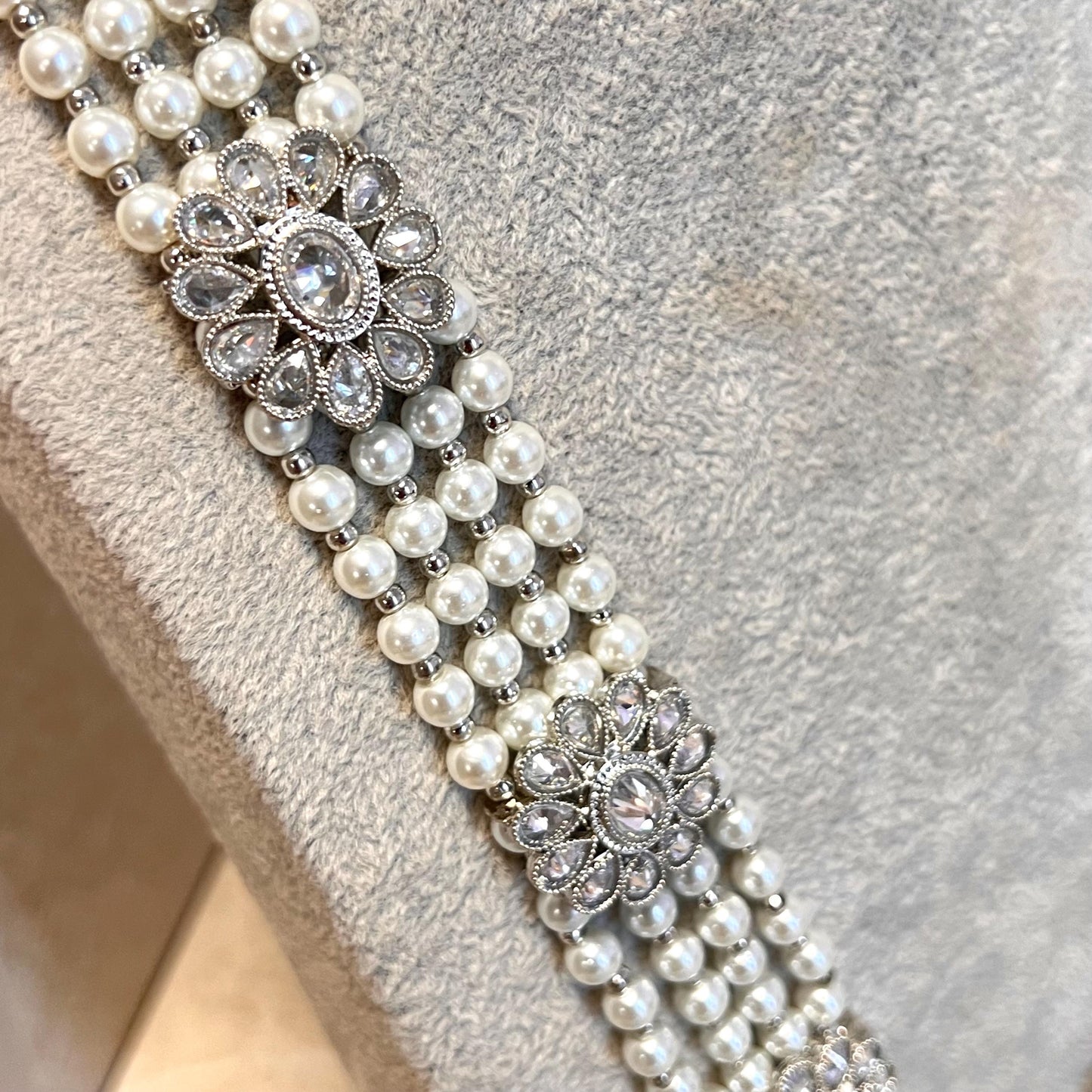 New! Silver Zircon Crystal/ Long Mala/ Haar Long Necklace Earring Tikka Unique Style Indian/ Pakistani Fashion Jewellery Gift for her