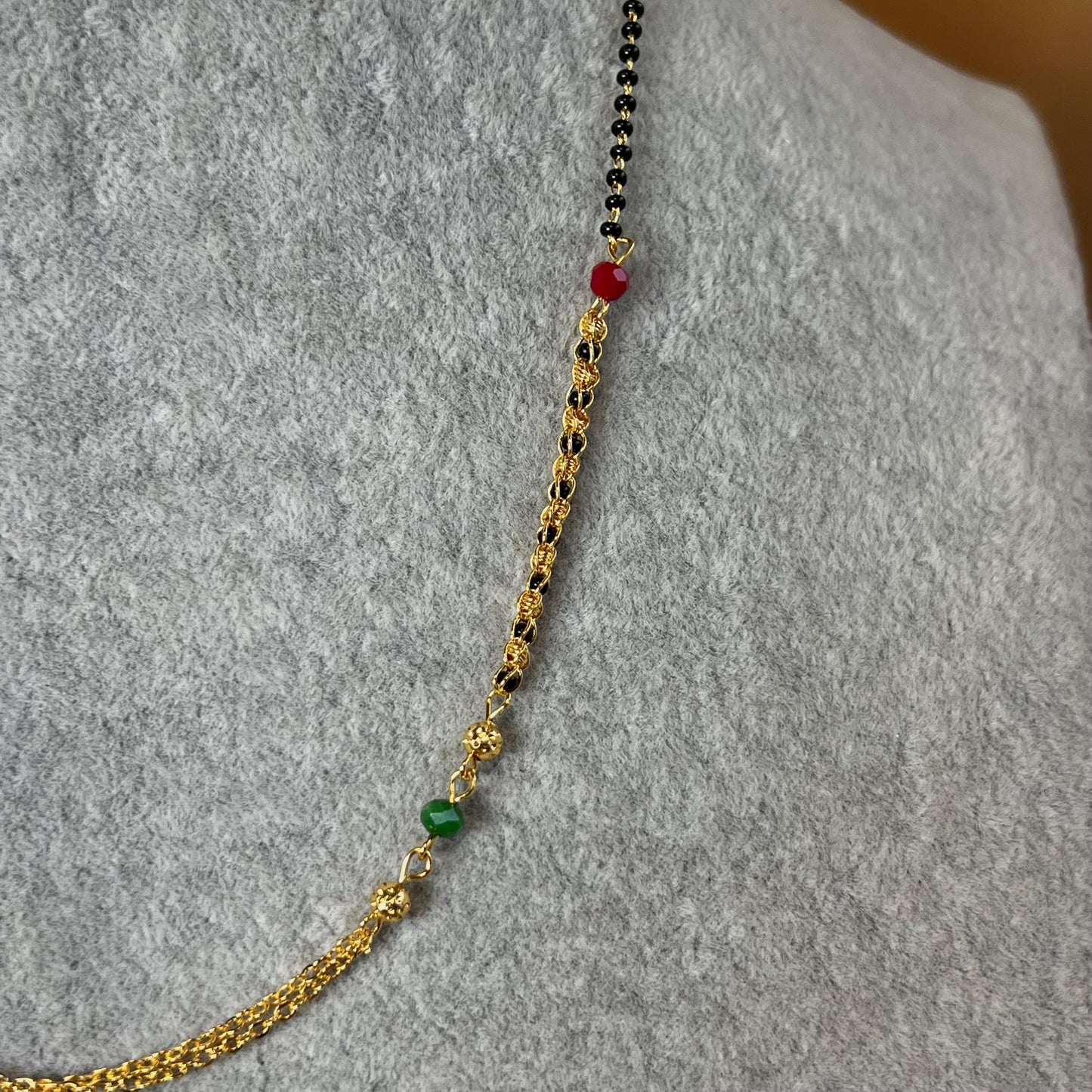 Black and Gold Mixed Red Green Beads/Mangal Sutra Style/Vine Leaf/ Long Necklace Chain/ Mala/ Unique Style/ Indian