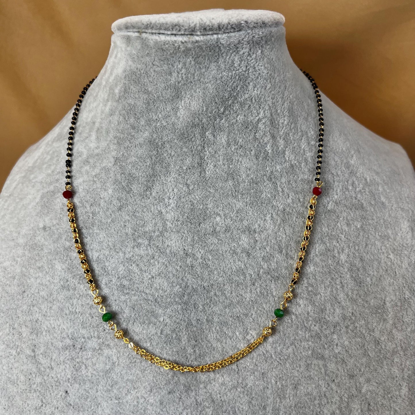Black and Gold Mixed Red Green Beads/Mangal Sutra Style/Vine Leaf/ Long Necklace Chain/ Mala/ Unique Style/ Indian