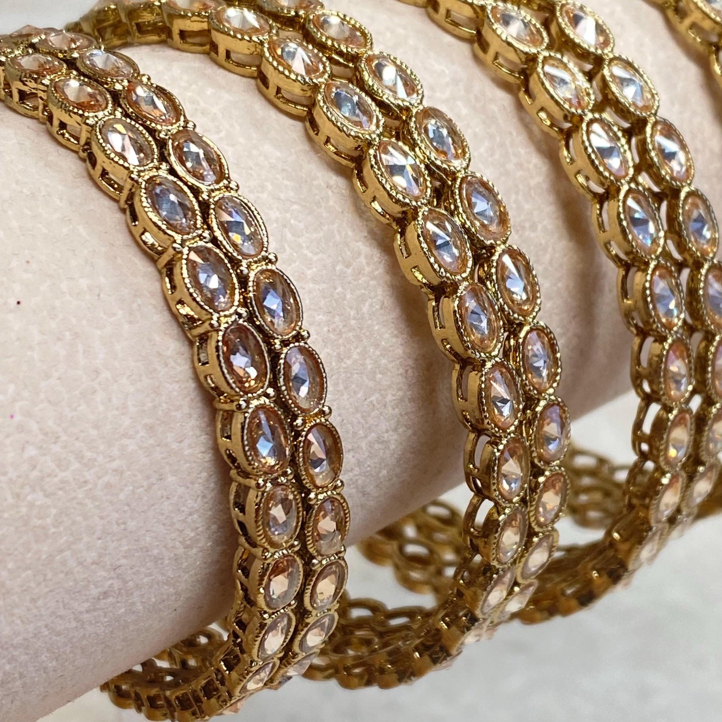 Antique Gold Champagne Zircon Crystal High Quality Set of 2 Thin Bangle Bracelets Indian Pakistani Bollywood Fashion Jewellery Gift for Her