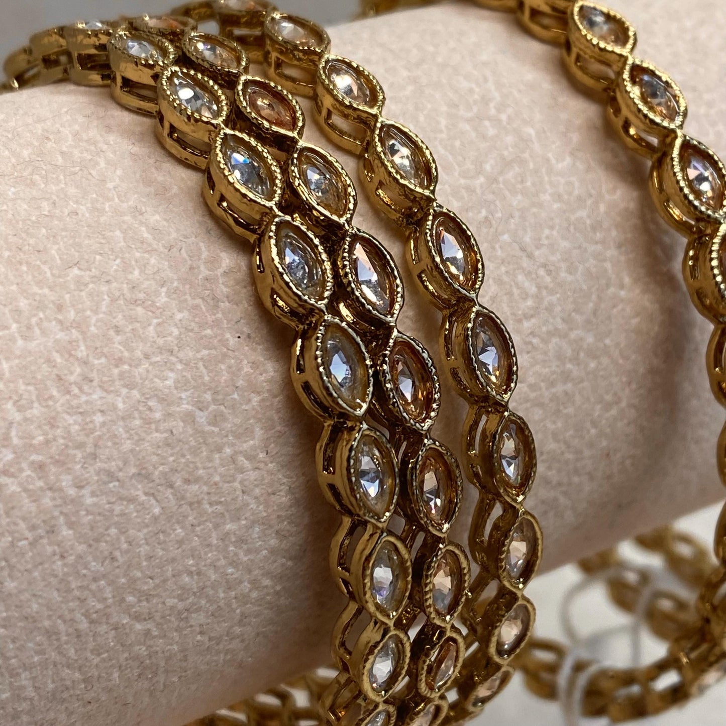 Antique Gold Champagne Zircon Crystal High Quality Set of 2 Thin Bangle Bracelets Indian Pakistani Bollywood Fashion Jewellery Gift for Her