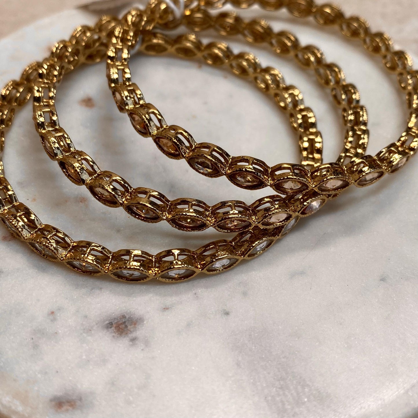 Antique Gold Champagne Zircon Crystal High Quality Set of 2 Thin Bangle Bracelets Indian Pakistani Bollywood Fashion Jewellery Gift for Her