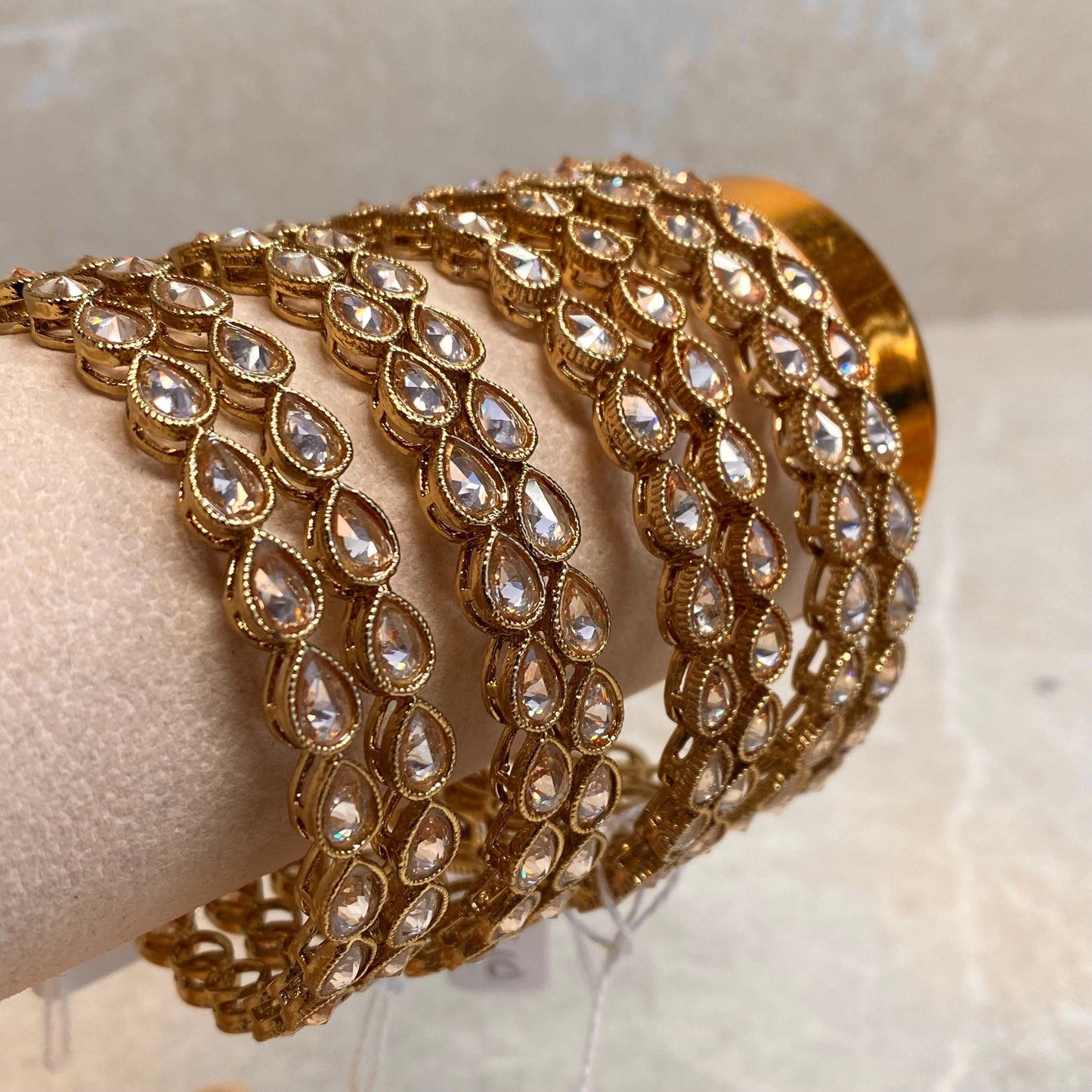 Antique Gold Champagne Zircon Crystal High Quality Set of 2 Tear Drop Bangle Bracelets Indian Pakistani Bollywood Fashion Jewellery Gift
