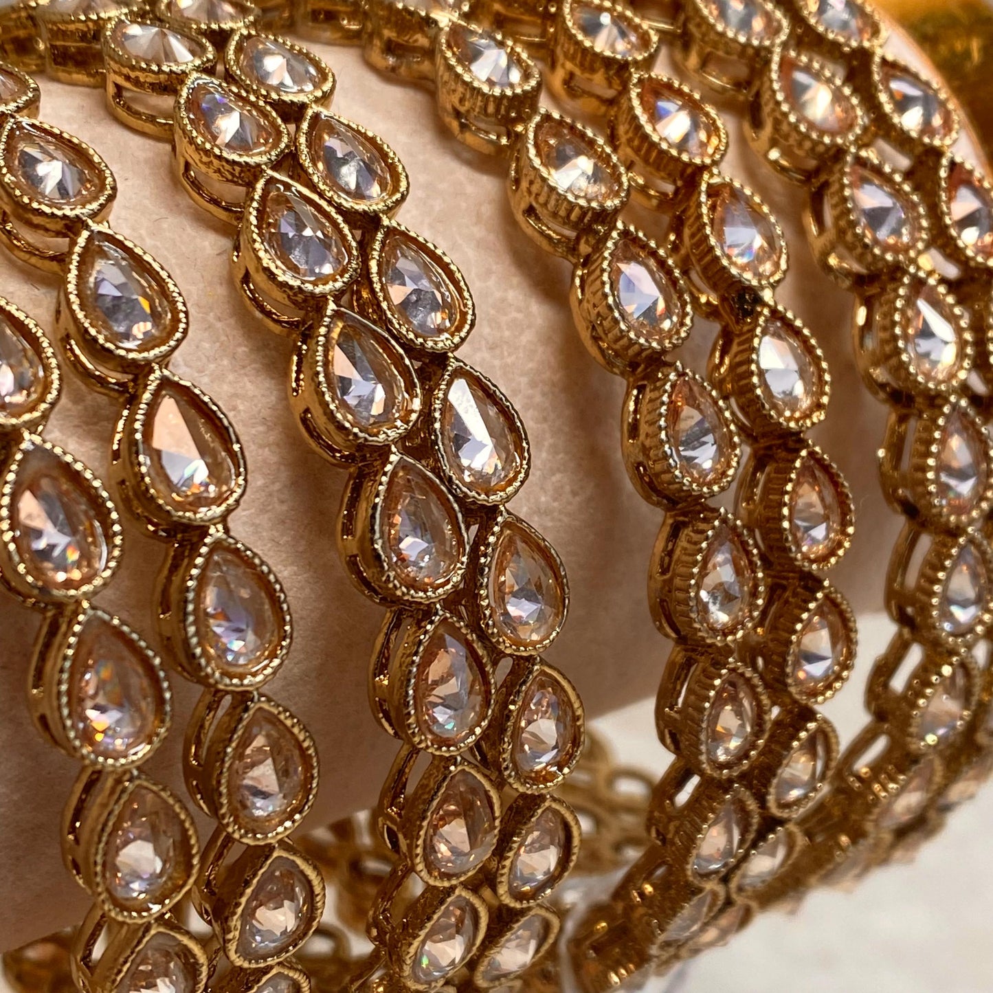 Antique Gold Champagne Zircon Crystal High Quality Set of 2 Tear Drop Bangle Bracelets Indian Pakistani Bollywood Fashion Jewellery Gift