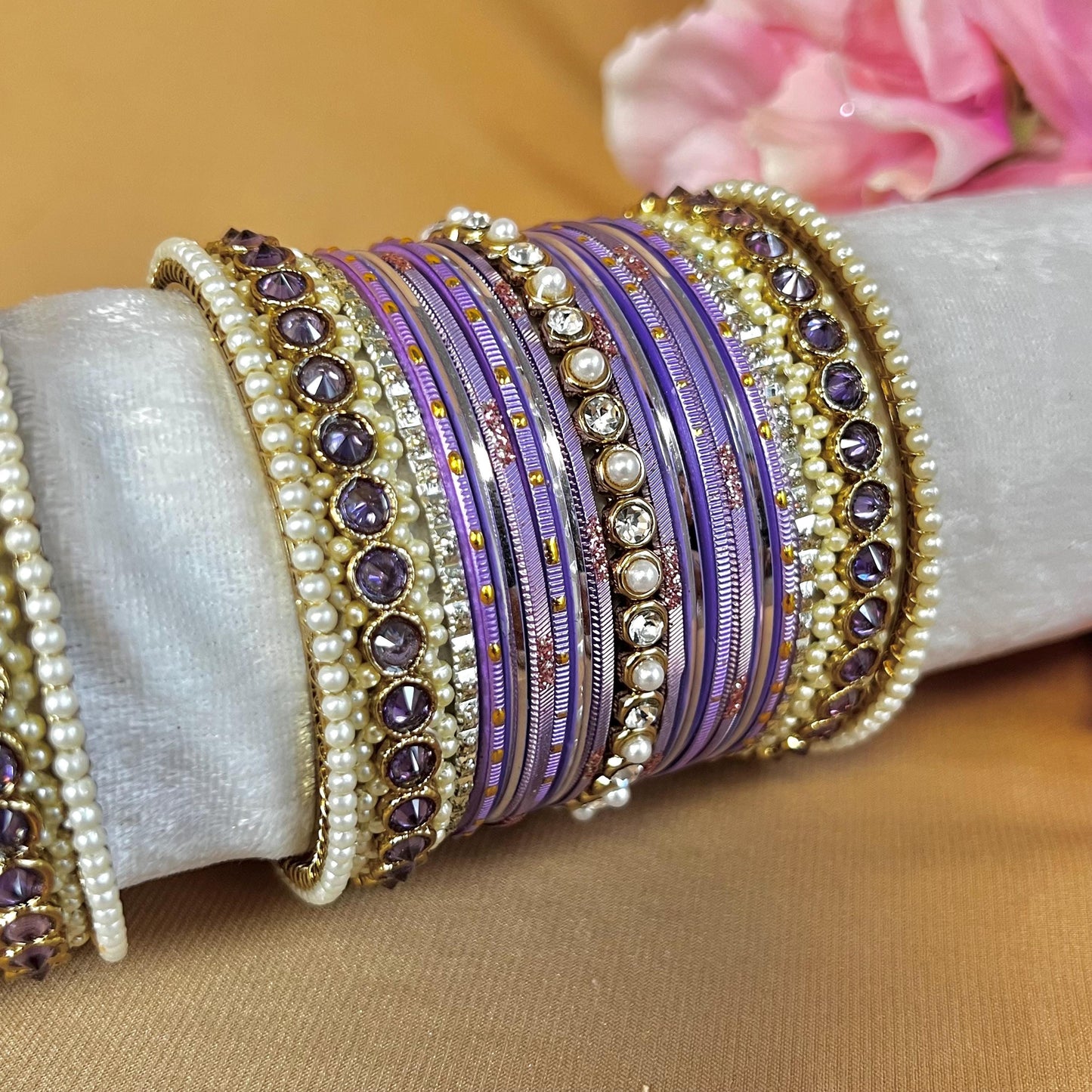 Midi & Pearly Lilac Bangle Set Both Arms - 2.4/Indian/Lilac Bangles/Pakistani/Jewelley/ Lilac Bangles