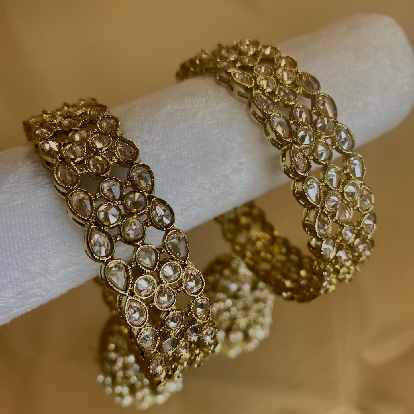 Champagne Antique Gold Pearl Kalreereh- Set of 2 - 2.4 Only/ Bridal Kaleereh/ Bridal Bangles/Antique Gold