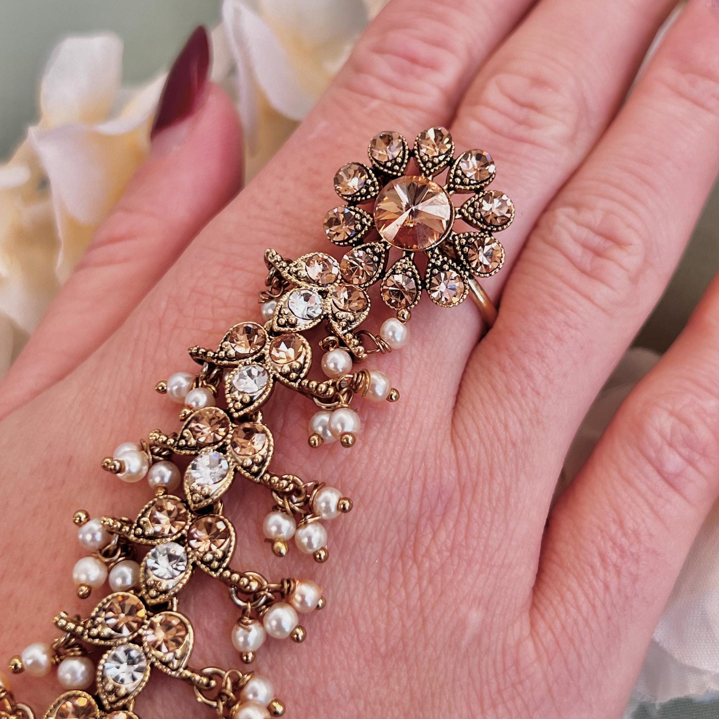 Golden & Clear Hand Harness/Gold Ring Hand Harness/Gold Hathpool/Fashion Jewellery/Gold Hathpool/Indian/Pakistani style /Haathphool