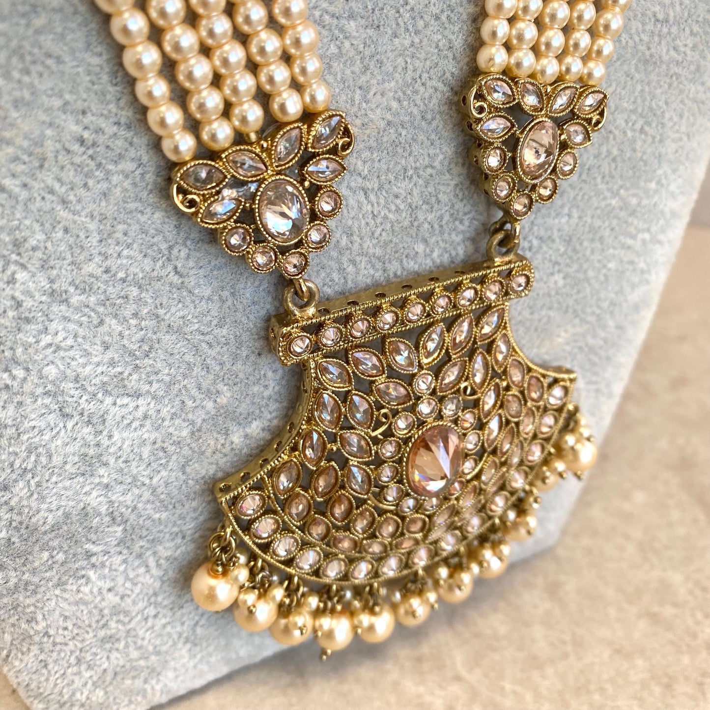 CLEARANCE Champagne Pearl Golden Long Mala/ Haar/ Long Necklace/ Unique Style/ Indian/ Pakistani/Fashion Jewellery/ Gift for Women