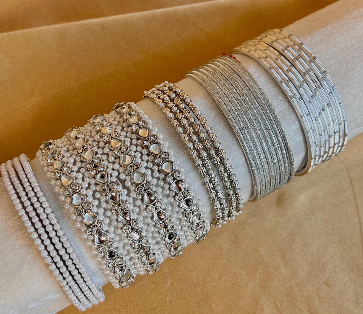 Bangle Roll Build Your Bangle Set - Silver Faux Kundan Pearl Collection/Indian/ Pakistani/Jewelley/ Fashion Bracelet/Bangle roll