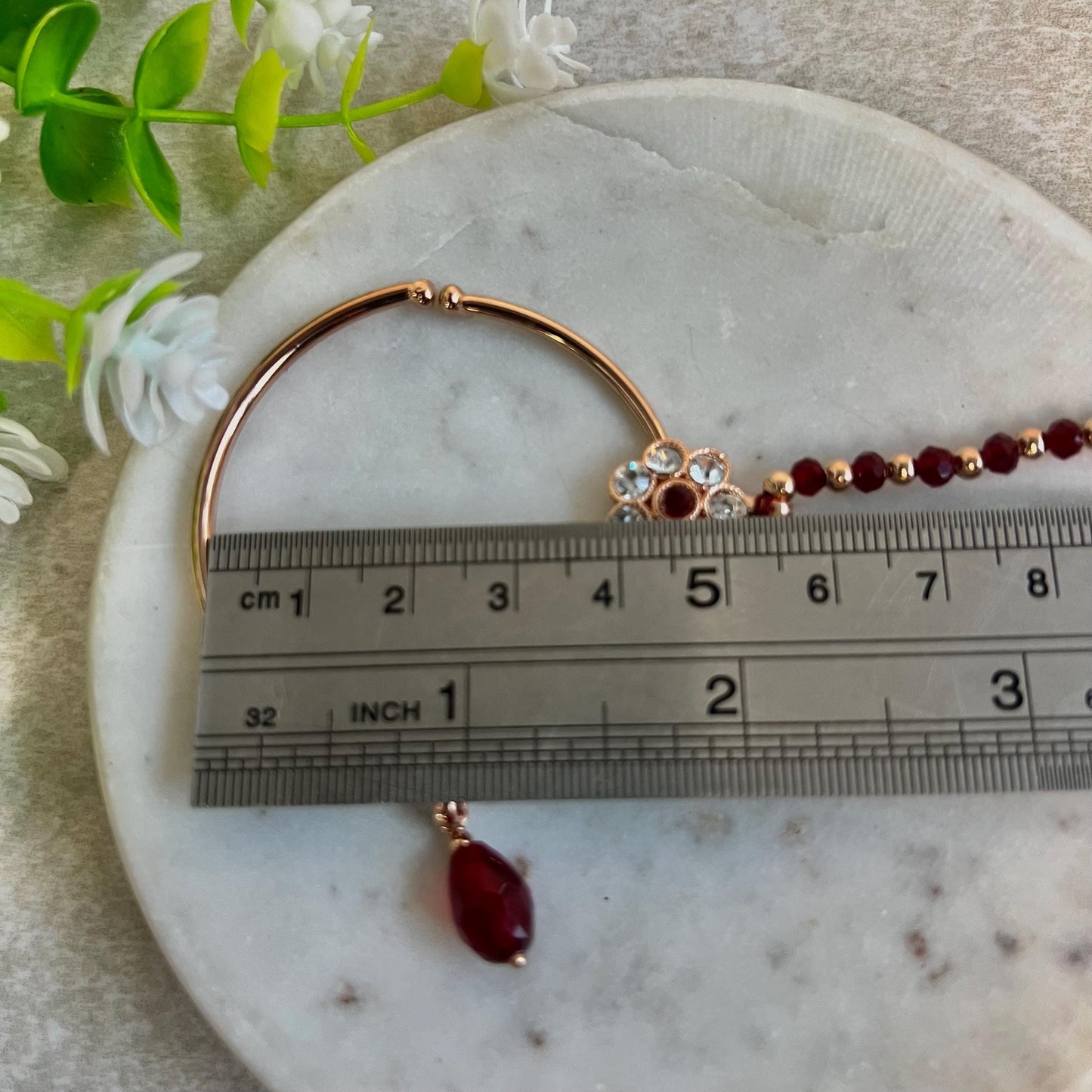 Medium Rose Gold & Maroon Clear Stone Slide Type Nose Ring/ Left Side/ Fashion Jewellery/ Gift for Women/Indian/Pakistani style/Nath