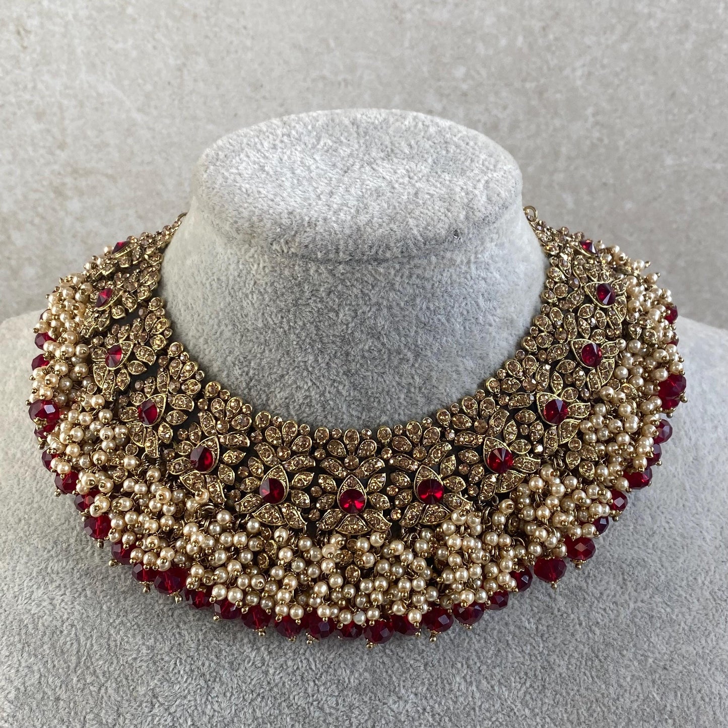 Maroon Bridal Necklace only Indian/ Pakistani Style/ Wedding/ Fashion Jewellery/Single Necklace/ High Quality Bridal Hijab Bride