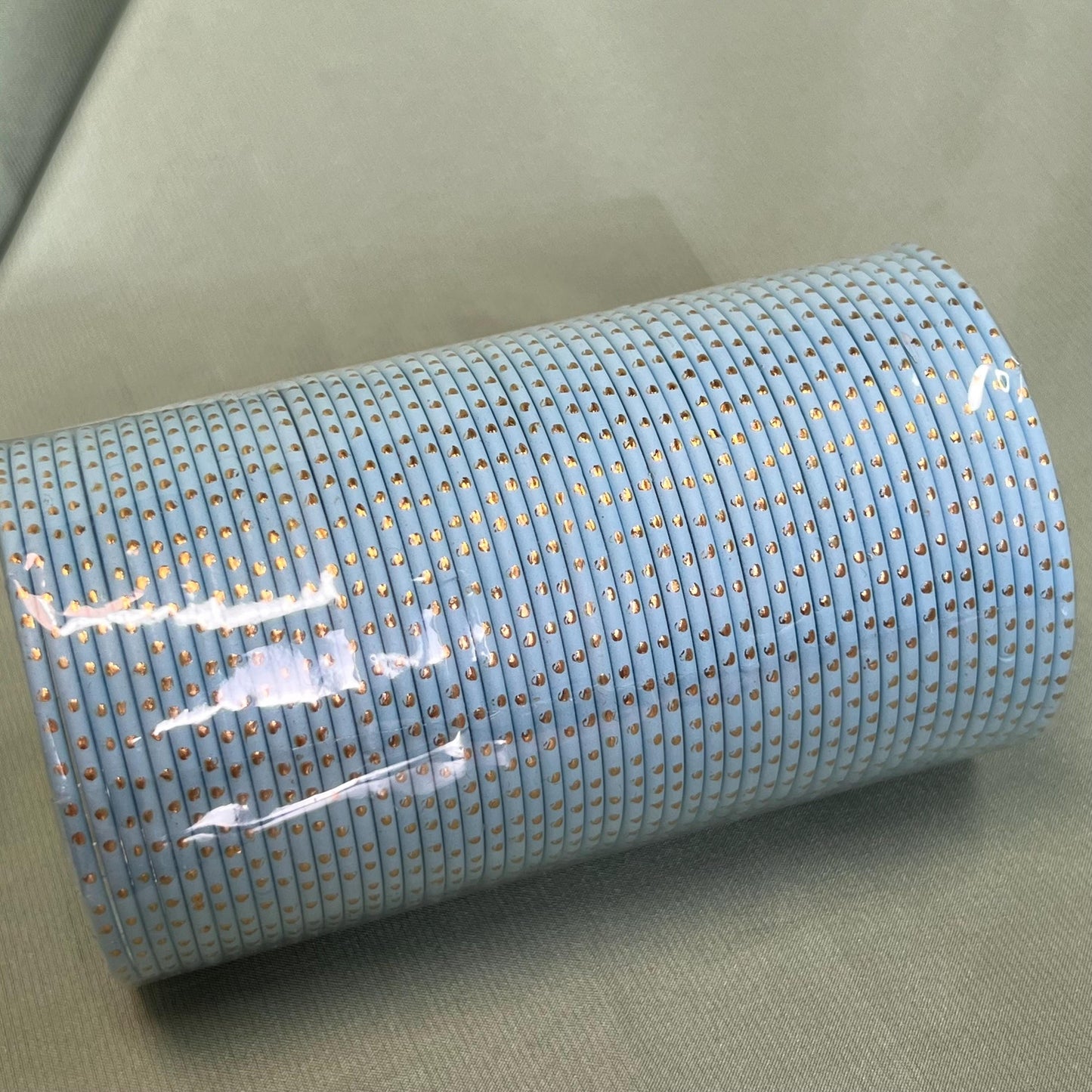 Sky Blue Gold Dot Set of 12 Single Bangles - 2.6/Blue Bangles/Indian/ Pakistani Bangles/Sky Blue Bangles