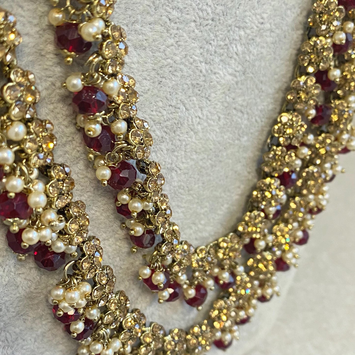 Bridal Maroon/Golden Long Mala/ Haar/ Long Necklace/ Unique Style/ Indian/ Pakistani/Fashion Jewellery/ Gift for Women