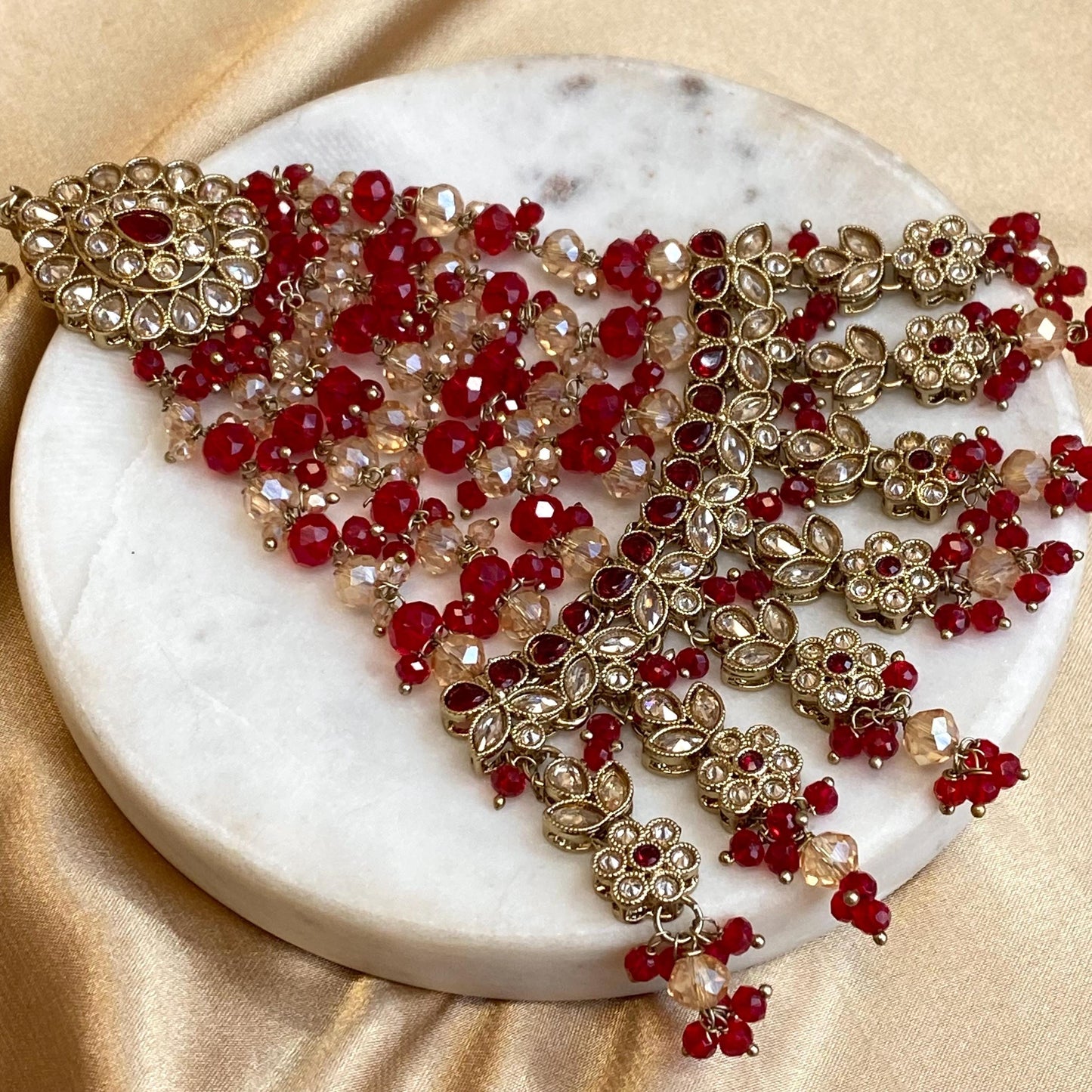 Red Antique Gold Champagne Jhumar Passa Hair Accessory Bridal Wedding Jewellery Indian Pakistani Bollywood SALE