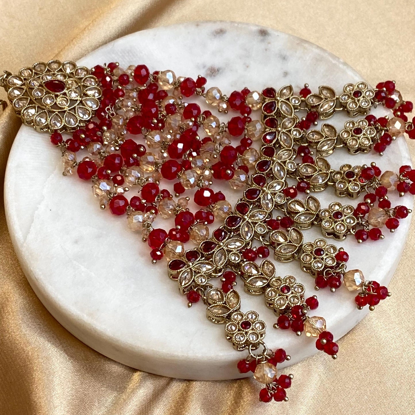 Red Antique Gold Champagne Jhumar Passa Hair Accessory Bridal Wedding Jewellery Indian Pakistani Bollywood SALE