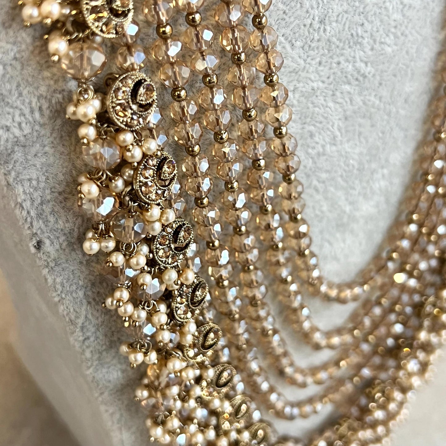 Antique Gold and Champagne Bridal Necklace Indian/ Pakistani Style With Long necklace/ Mala Haar Wedding Guest.