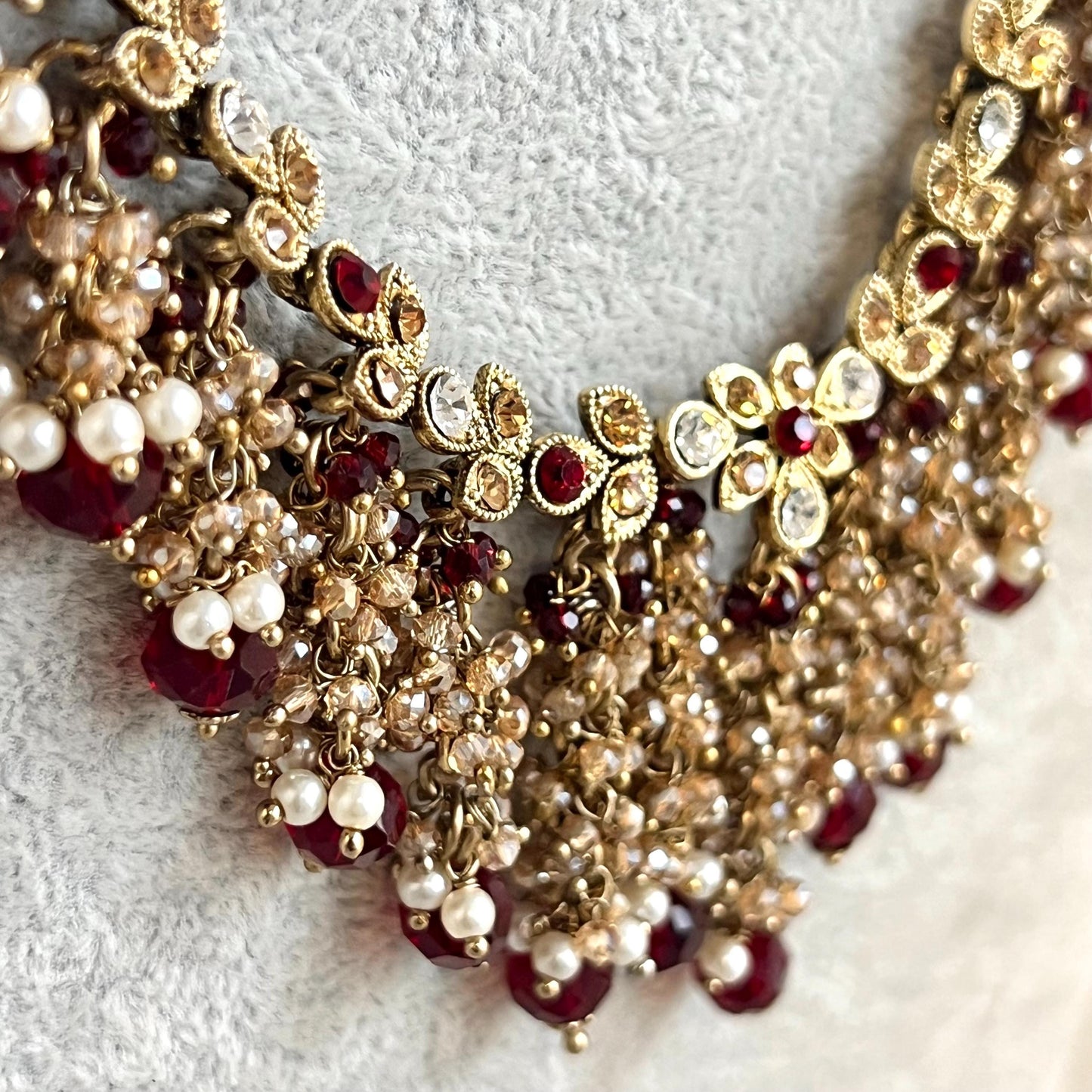 Bridal Maroon/Golden Long Mala/ Haar/ Long Necklace/ Unique Style/ Indian/ Pakistani/Fashion Jewellery/ Gift for Women