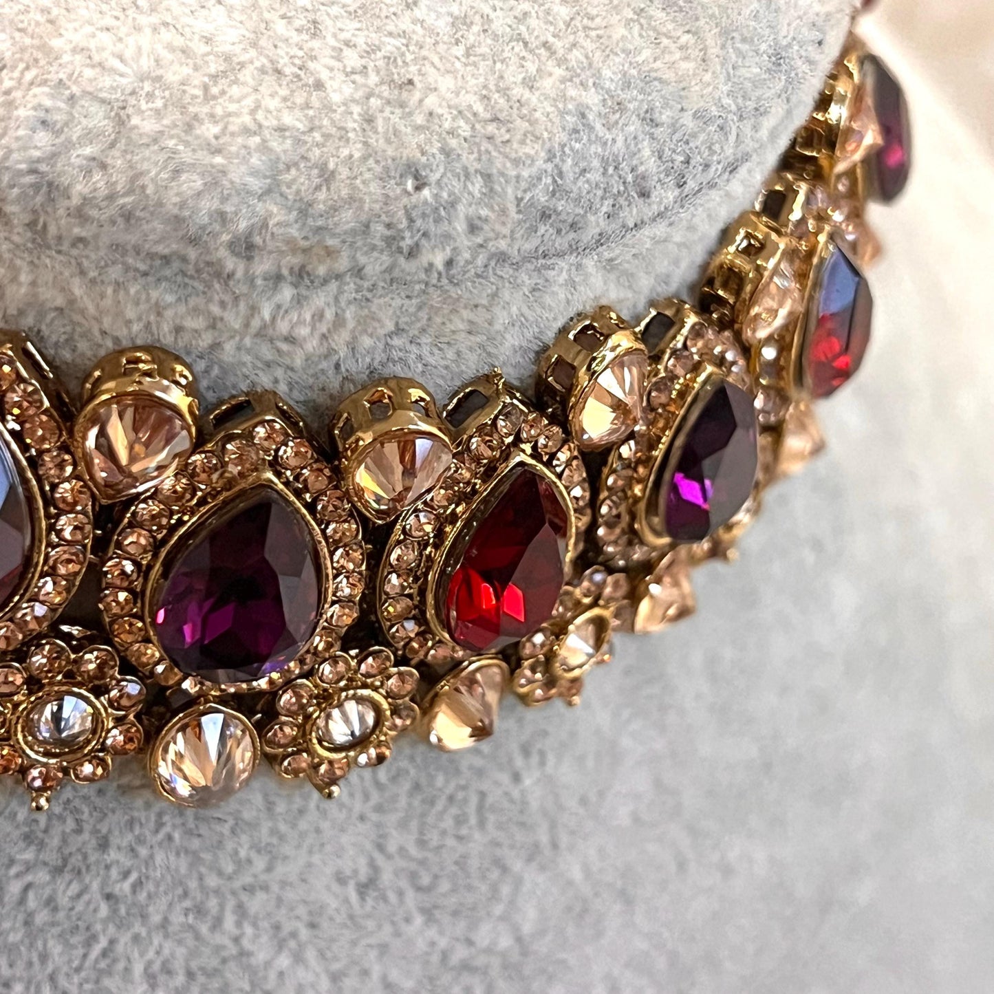 Maroon Purple Choker only Antique Gold Champagne Crystal Rhinestone 1 inch High Quality
