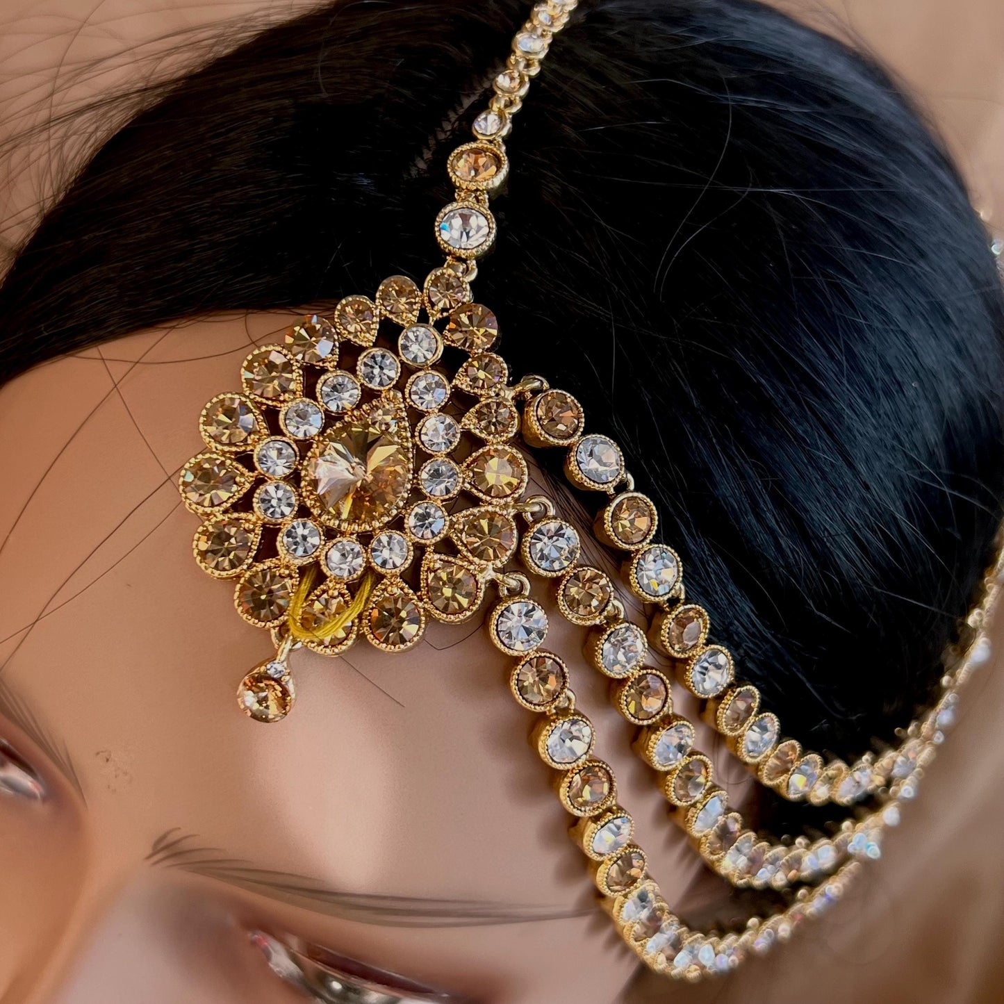 New Fashion Fancy Jhumar! Jhoomar Passa with Tikka One Piece Stylish Trending Indian Pakistani Style Bollywood Antique Gold Clear Rhinestone