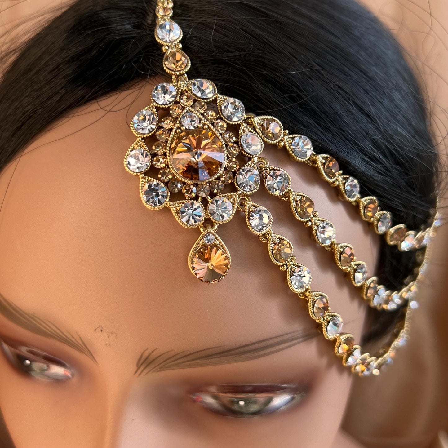 New Fashion Fancy Jhumar! Jhoomar Passa with Tikka One Piece Stylish Trending Indian Pakistani Style Bollywood Antique Gold Clear Rhinestone