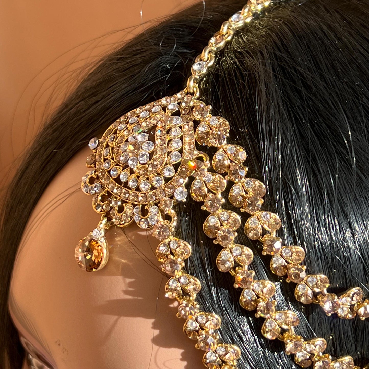 New Fashion Fancy Jhumar! Jhoomar Passa with Tikka One Piece Stylish Trending Indian Pakistani Style Bollywood Antique Gold Clear Rhinestone