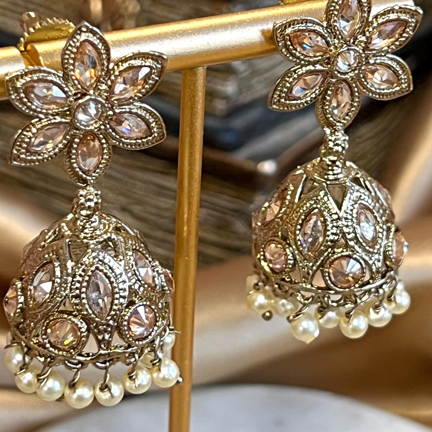 Antique Gold Champagne Jhumki Earrings/ Medium/ Indian Style Jhumka Earrings