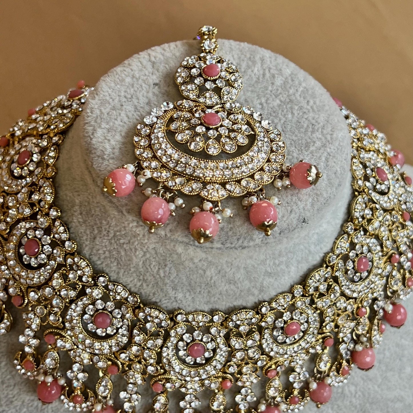 Pink Clear Crystal Necklace Set/Pink Jewellery Indian/ Pakistani/Fashion Jewellery/ Gift for Women