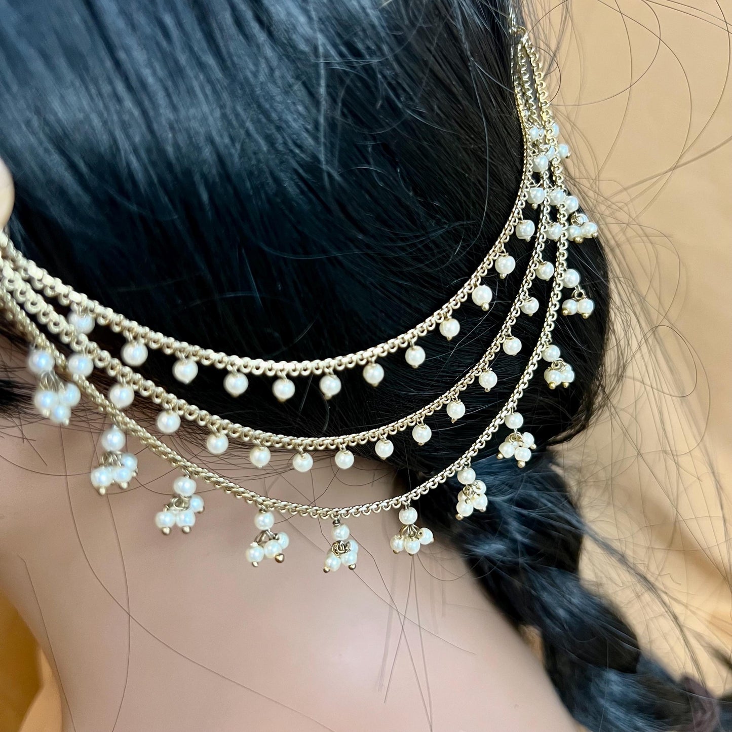 Antique Gold Pearl Ear Chains to add to any earring style. Bollywood (Saharey) / Indian Style Earring/ Fashion Jewellery/ Gift for Women