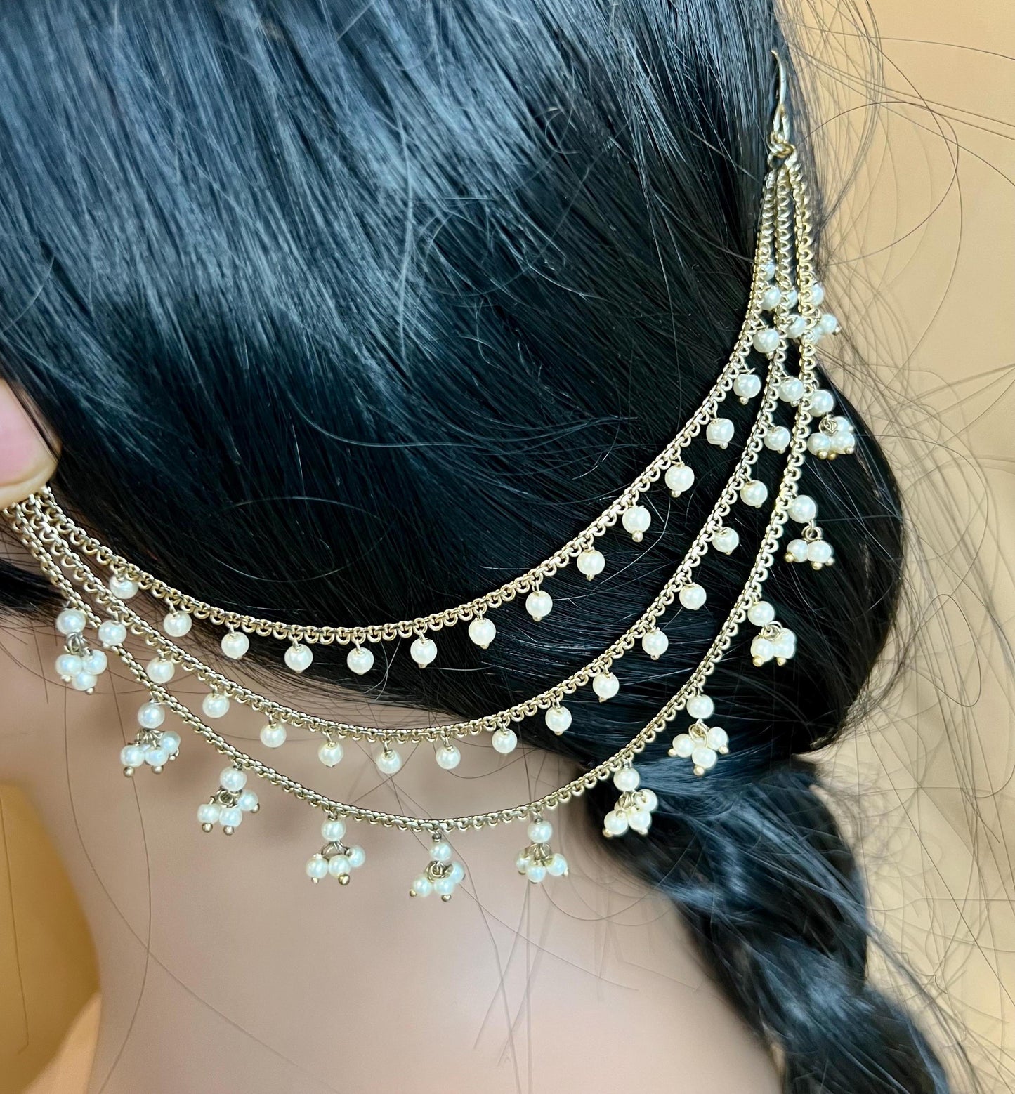 Antique Gold Pearl Ear Chains to add to any earring style. Bollywood (Saharey) / Indian Style Earring/ Fashion Jewellery/ Gift for Women
