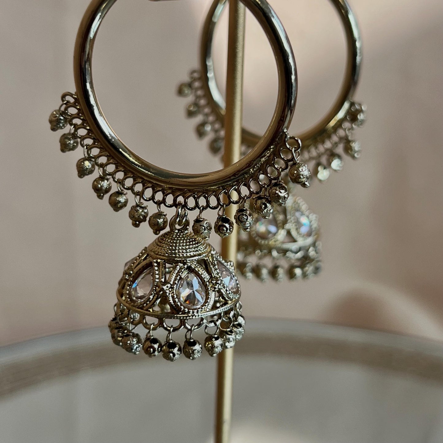 Pierced Antique Gold Ball Hoop Jhumka Earrings/ Pakistani Fashion/Gift for Women/Eid Gifts/Earrings Sale/Jhumka Sale/Clear Jhumkis