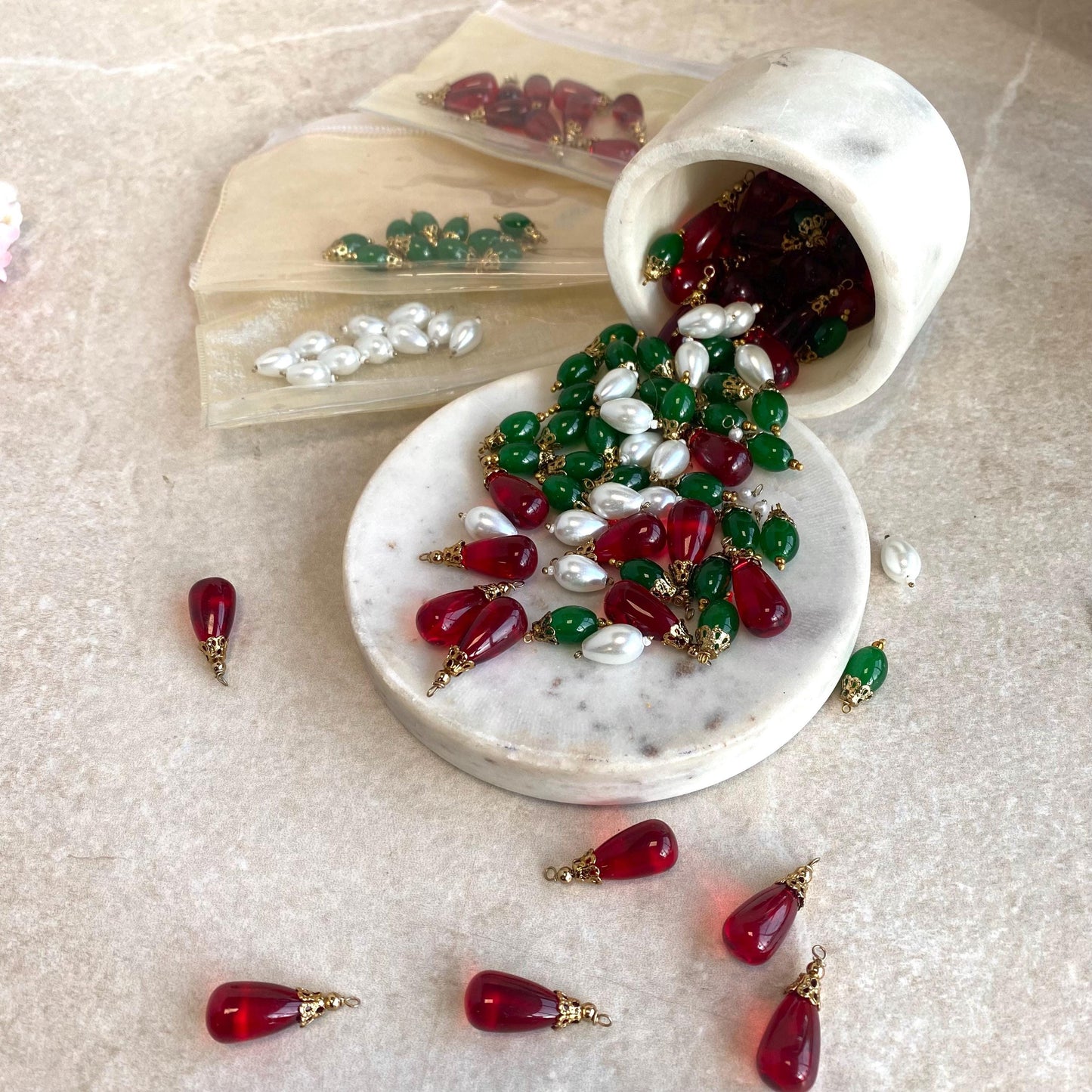 Glass beads with Cap Jewellery Making High Quality Multicolour Fashion Design Jewellery Tear Drop Stones Arts Craft Project