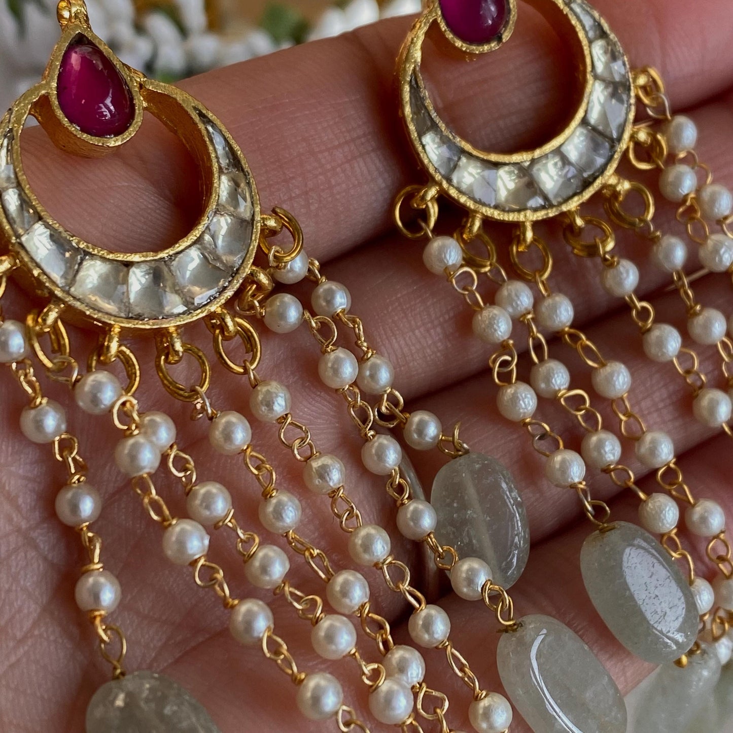 Handcrafted Ruby and Jade Green Indian Kundan Earrings - Traditional Bridal Jewelry High Quality