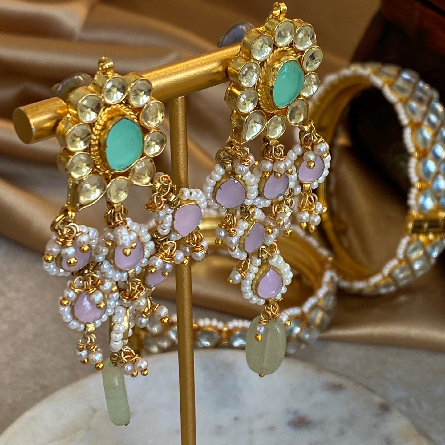 Pink Mint Jade Real Kundan Choker Earring Tikka Set Indian Pakistani Bollywood Fashion Jewellery Gift High Quality Unique Style Traditional