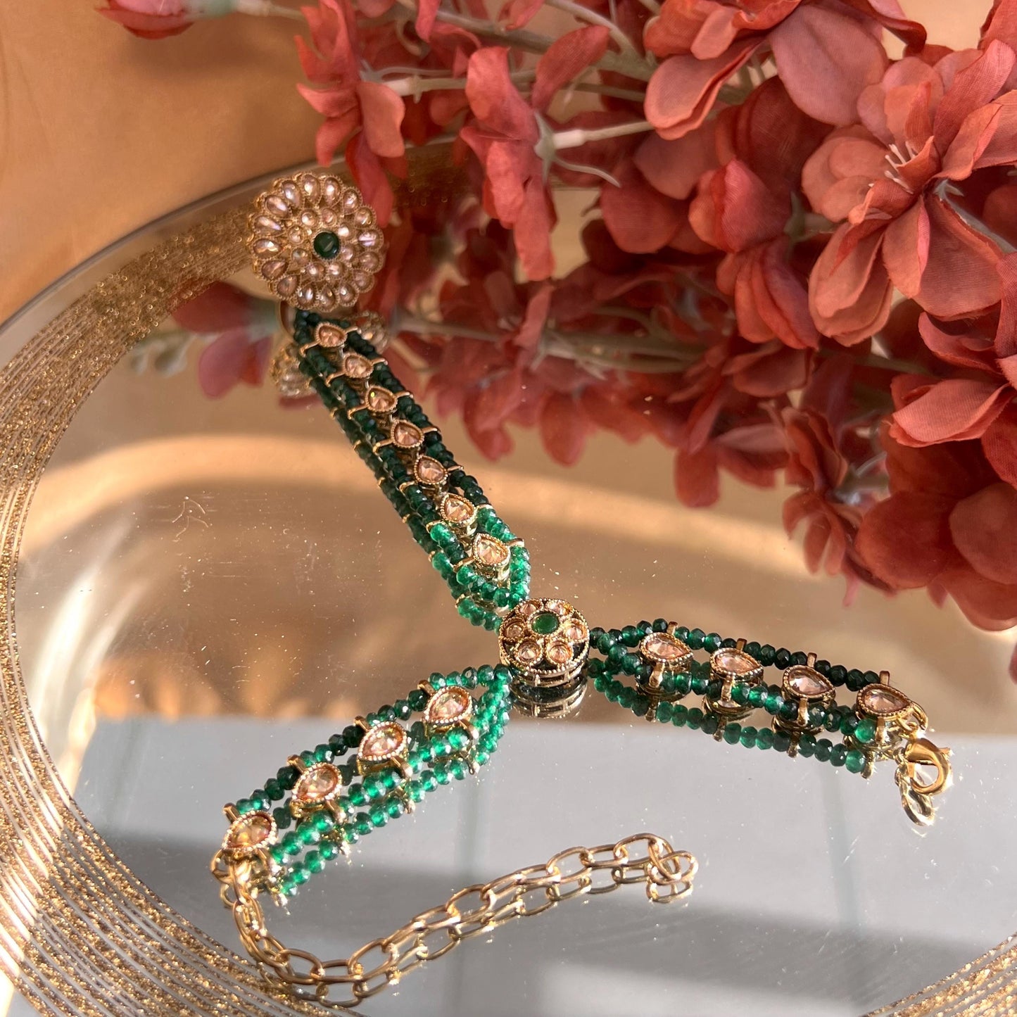 Green Pearl Hand Harness/ Fashion Jewellery/ Gift for Women/Indian/Pakistani style /Haathphool/Hand Accessory