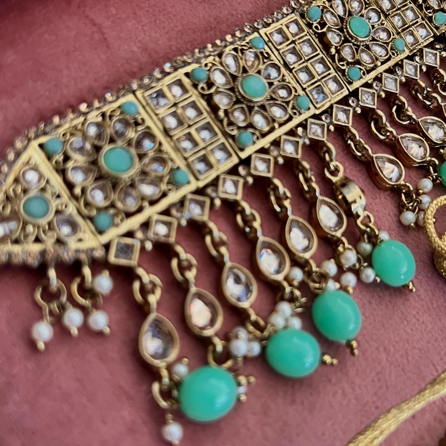 Champagne & pearl choker set Earring/ Tikka/ Tikli/ Indian/ Pakistani/Fashion Jewellery/ Gift for Women