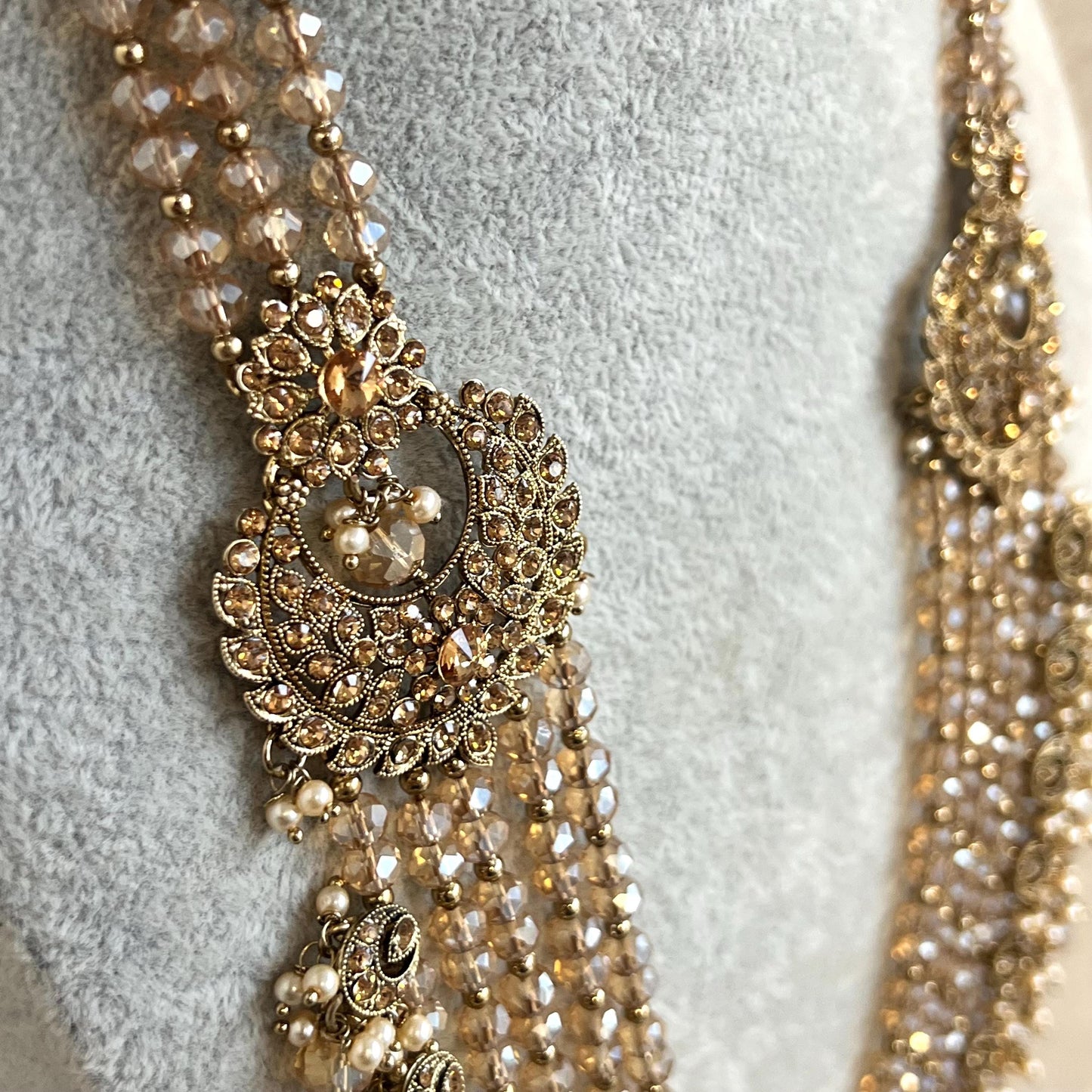Antique Gold and Champagne Bridal Necklace Indian/ Pakistani Style With Long necklace/ Mala Haar Wedding Guest.