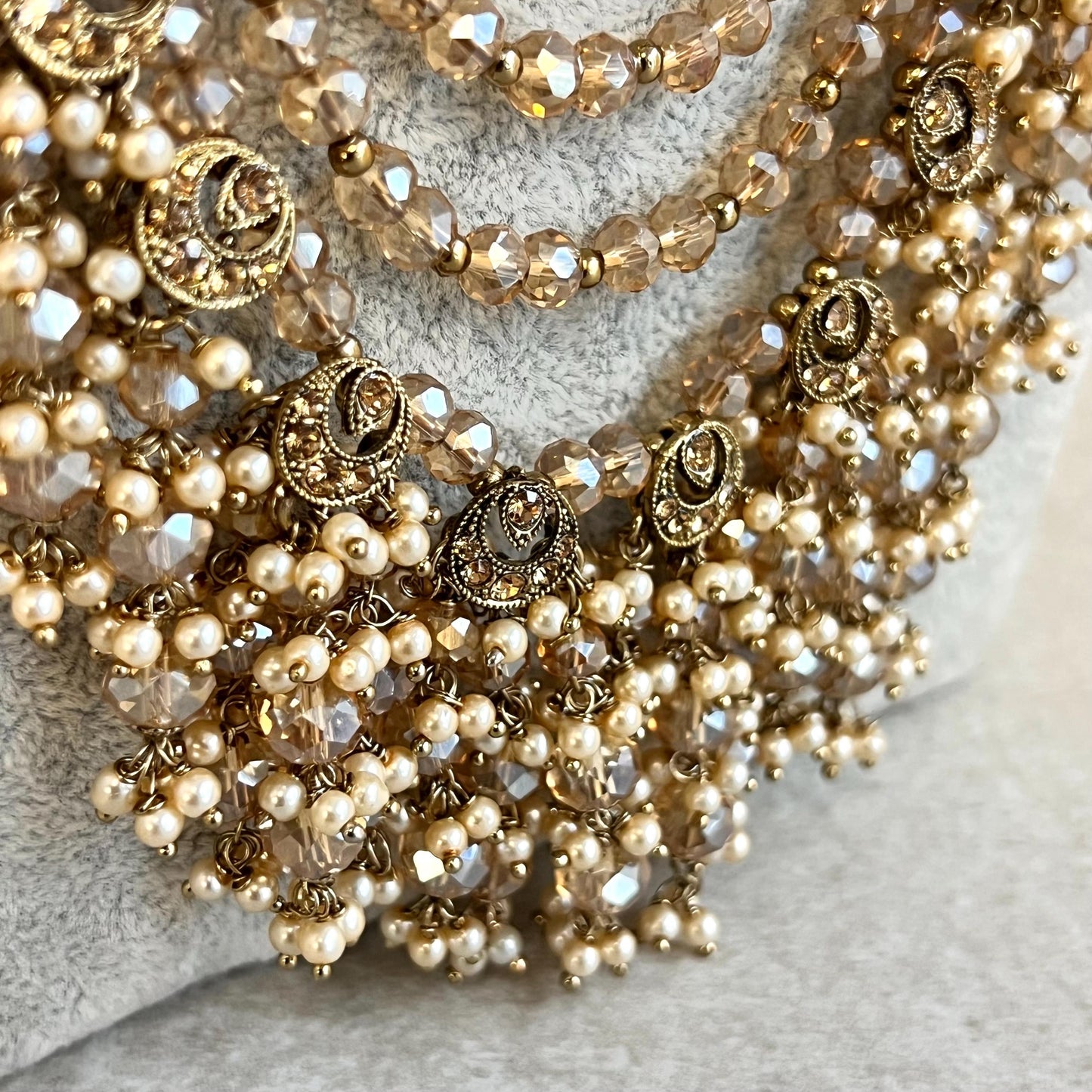 Antique Gold and Champagne Bridal Necklace Indian/ Pakistani Style With Long necklace/ Mala Haar Wedding Guest.