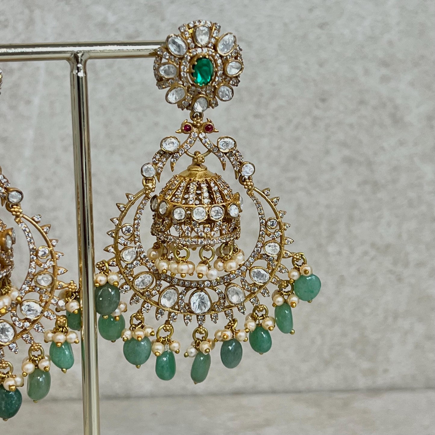 Gold Plated Indian Kundan Mint Jhumka Earrings/Kundan Jewels/Mint Kundan Earrings/Gold Plated Earrings/Jhumka Earrings/Large Kundan Earrings