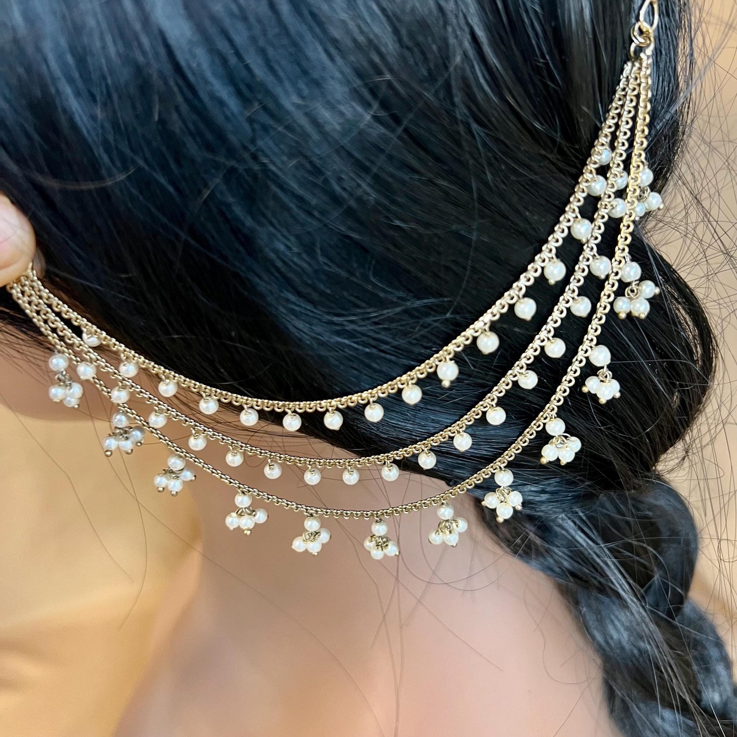 Antique Gold Pearl Ear Chains to add to any earring style. Bollywood (Saharey) / Indian Style Earring/ Fashion Jewellery/ Gift for Women