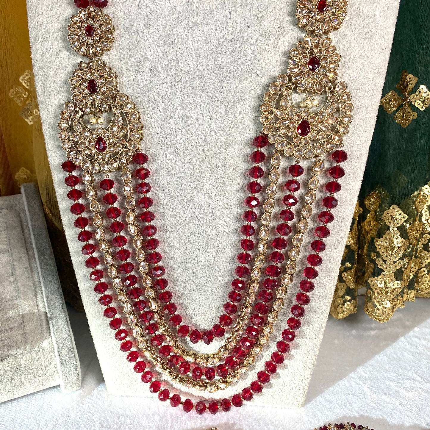 Maroon and Champagne Full Bridal Set (Mathapatti)  Indian/ Pakistani Style/ Wedding/ Fashion Jewellery/ Necklace set