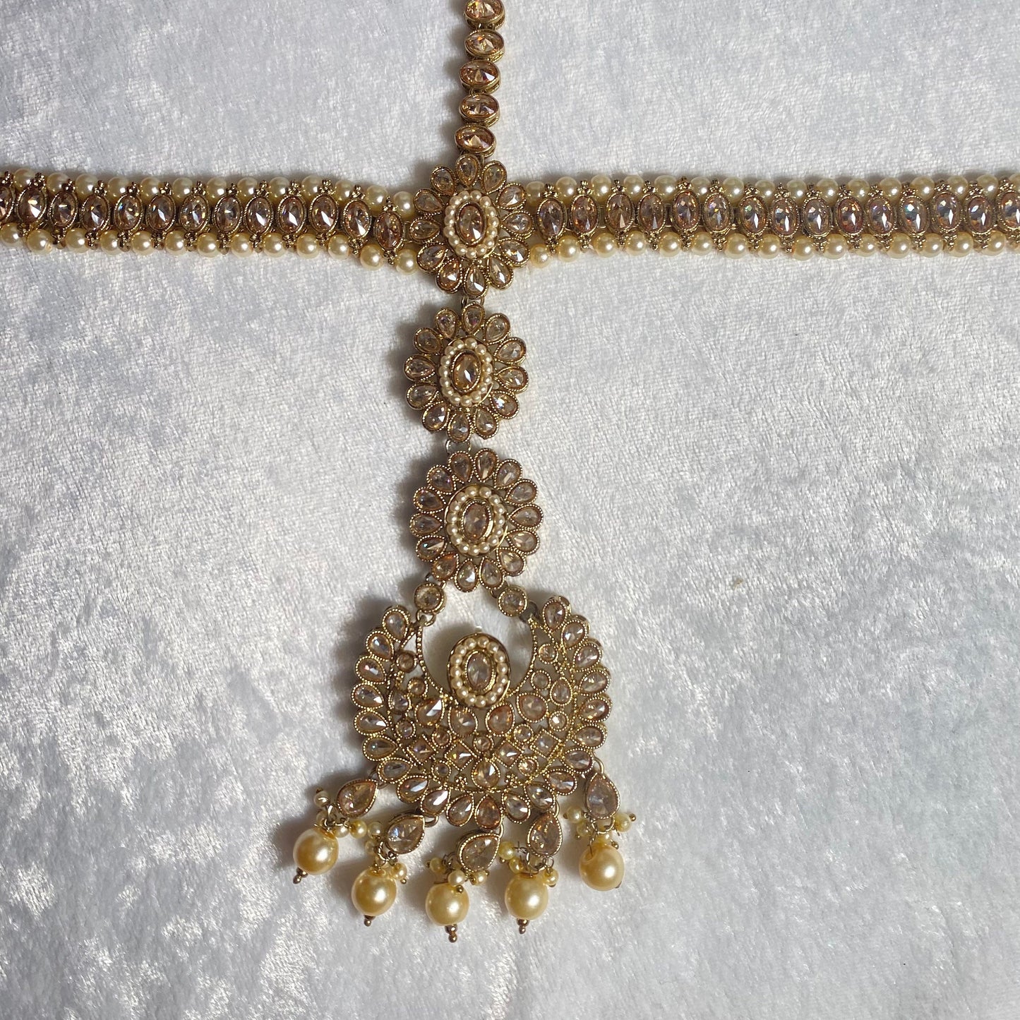 Antique Gold and Champagne Full Bridal set Indian/ Pakistani Style/ Wedding/ Fashion Jewellery/ Necklace set