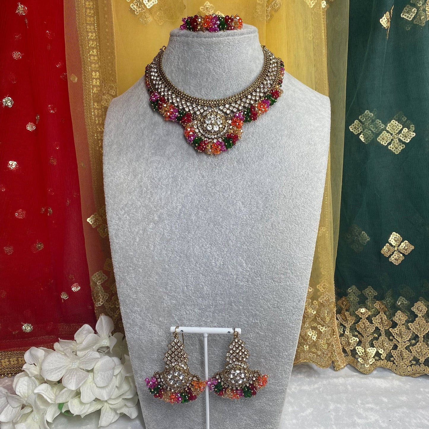 Pearl Necklace Set  - Multicolour Earring/ Tikka/ Tikli/ Indian/ Pakistani/Fashion Jewellery/ Gift for Women/Mendhi/Haldi