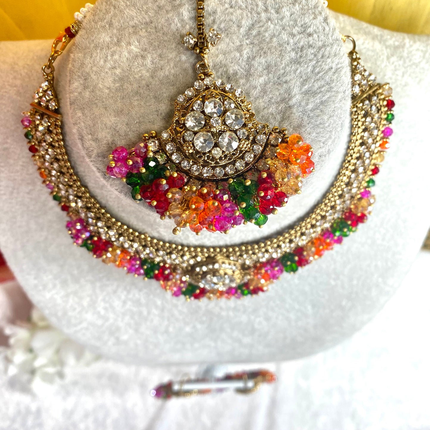 Pearl Necklace Set  - Multicolour Earring/ Tikka/ Tikli/ Indian/ Pakistani/Fashion Jewellery/ Gift for Women/Mendhi/Haldi