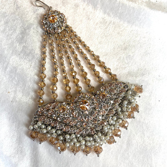 Silver & Peach Jhumar/ Passa/ Indian/ Pakistani Style/Headpieces