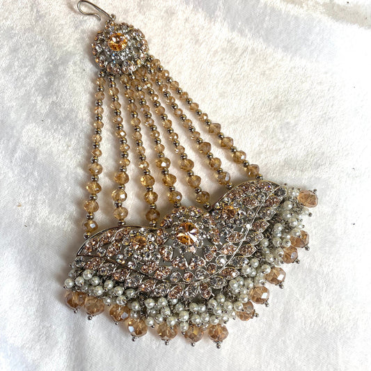 Silver & Peach Jhumar/ Passa/ Indian/ Pakistani Style/Headpieces