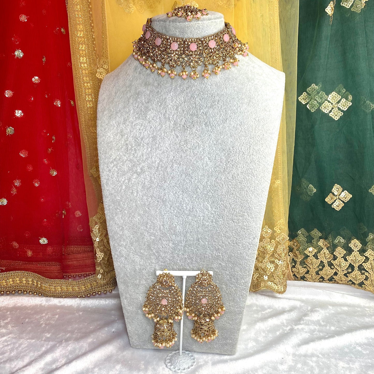 Pink & golden choker set