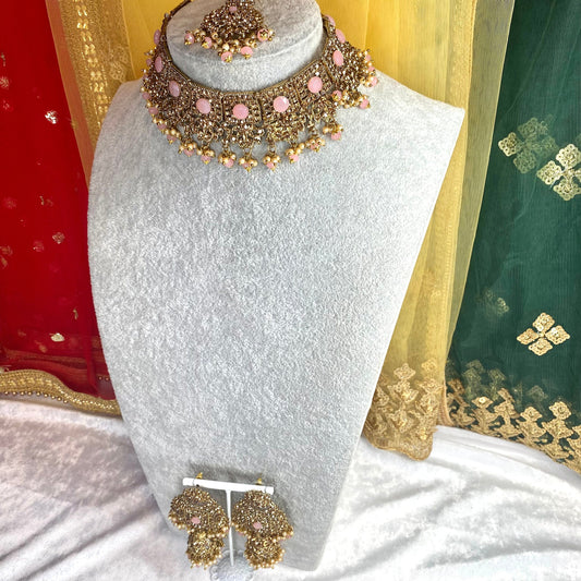 Pink & golden choker set