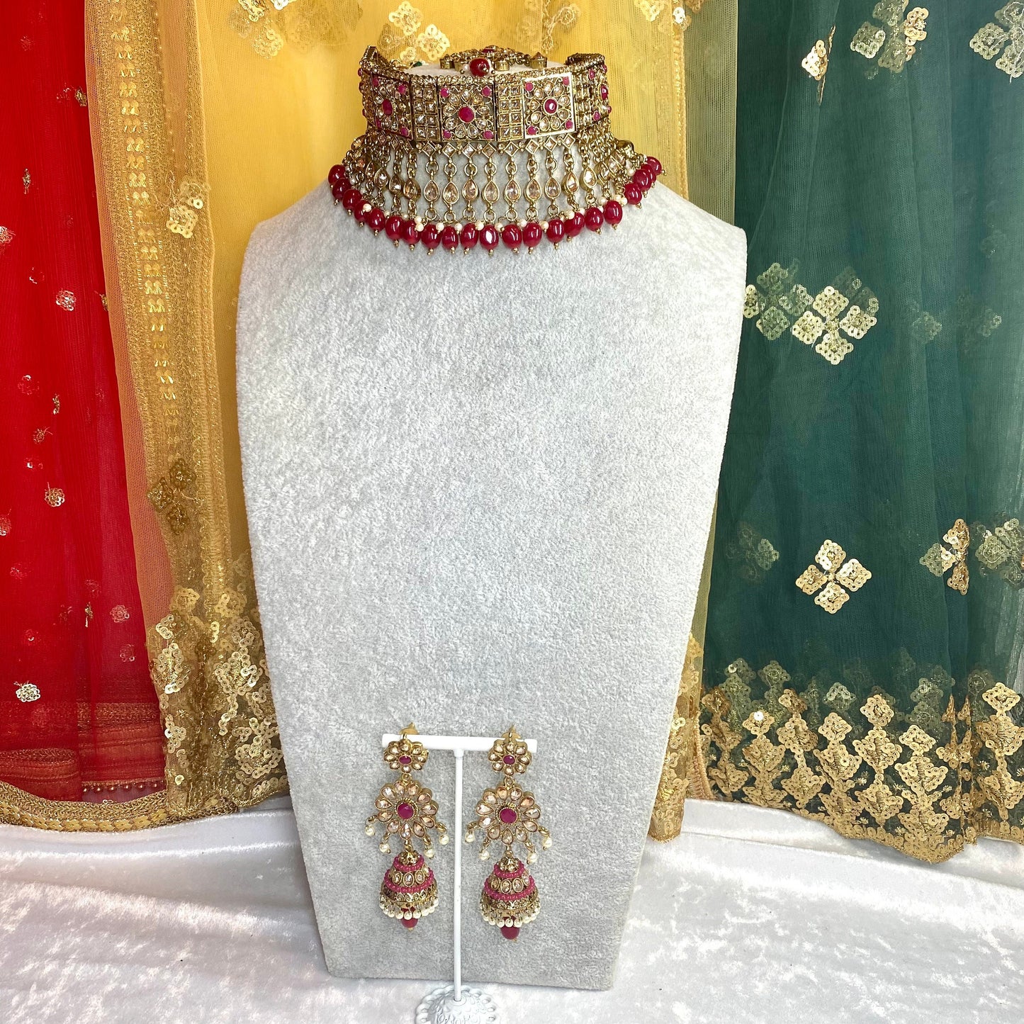 Champagne & pearl choker set Earring/ Tikka/ Tikli/ Indian/ Pakistani/Fashion Jewellery/ Gift for Women