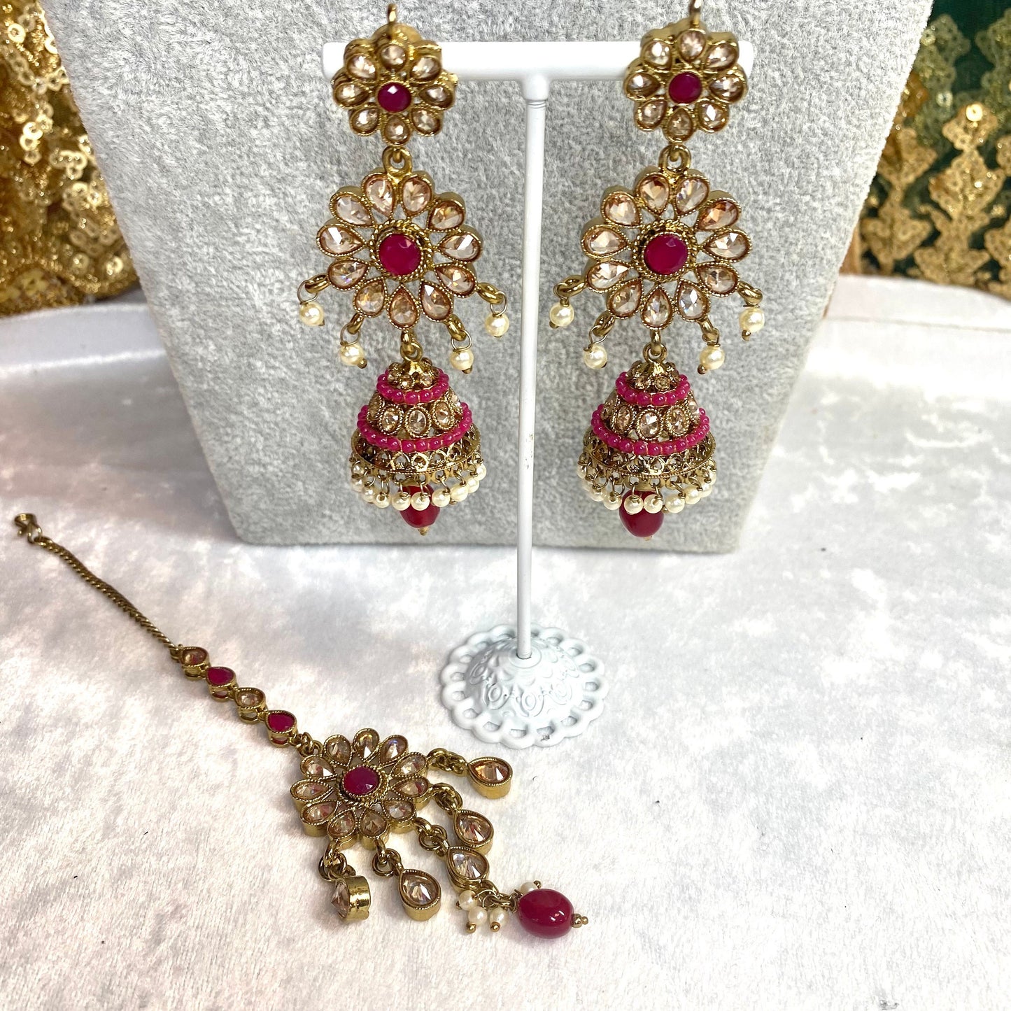 Champagne & pearl choker set Earring/ Tikka/ Tikli/ Indian/ Pakistani/Fashion Jewellery/ Gift for Women