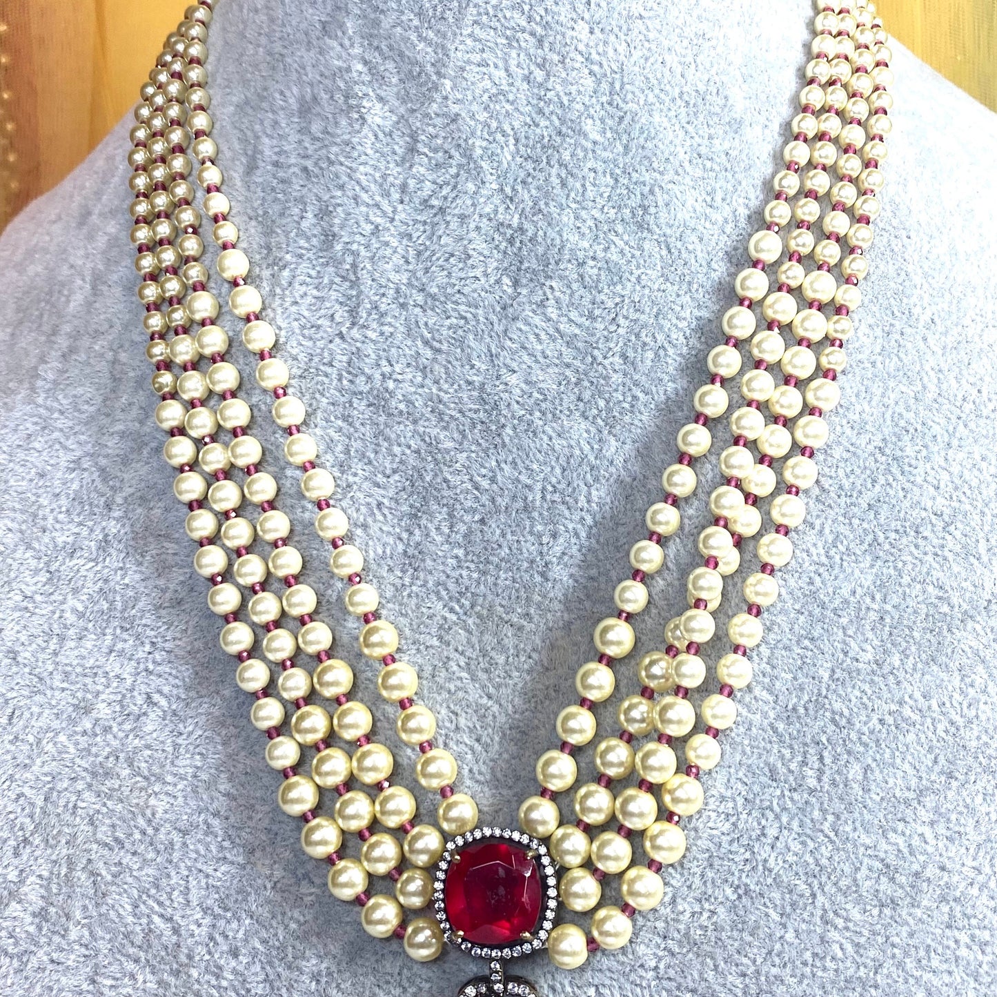 Ruby long necklace set - pearl Earring/ Tikka/ Tikli/ Indian/ Pakistani/Fashion Jewellery/ Gift for Women